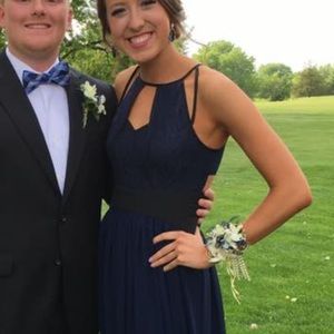 BCBG black and navy dress with cutouts